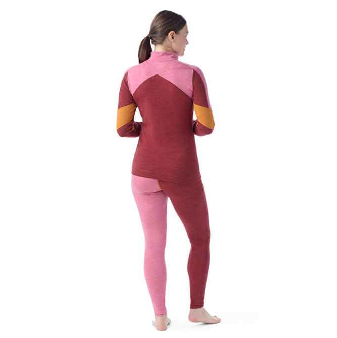 Womens Classic Thermal Merino Colorblock Baselayer 1/4 zip Currant Garden Pink