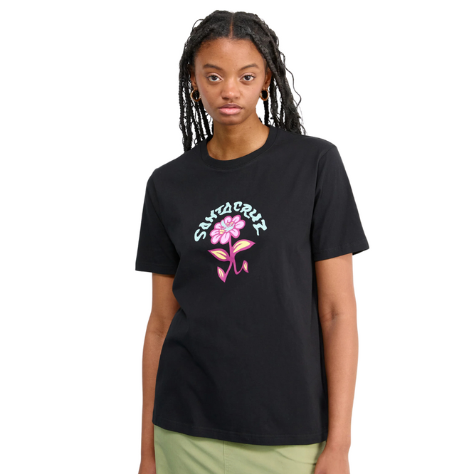 Womens Delfino Flower Front T-Shirt Black