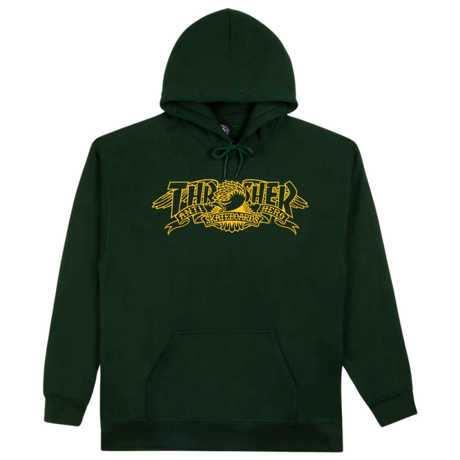 Thrasher x Antihero Mag Banner Hoodie Waldgrün