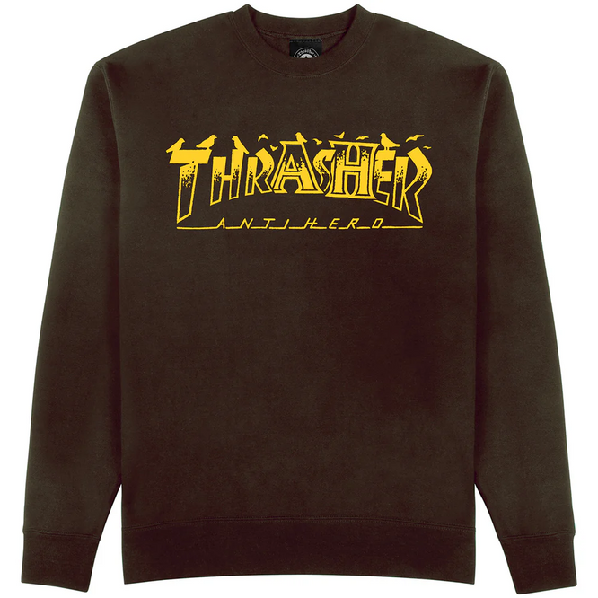 Thrasher x Antihero Pigeon Mag Crewneck Dunkelschokolade