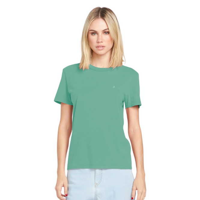 Damen Solid Stone EMB T-Shirt Seegrün